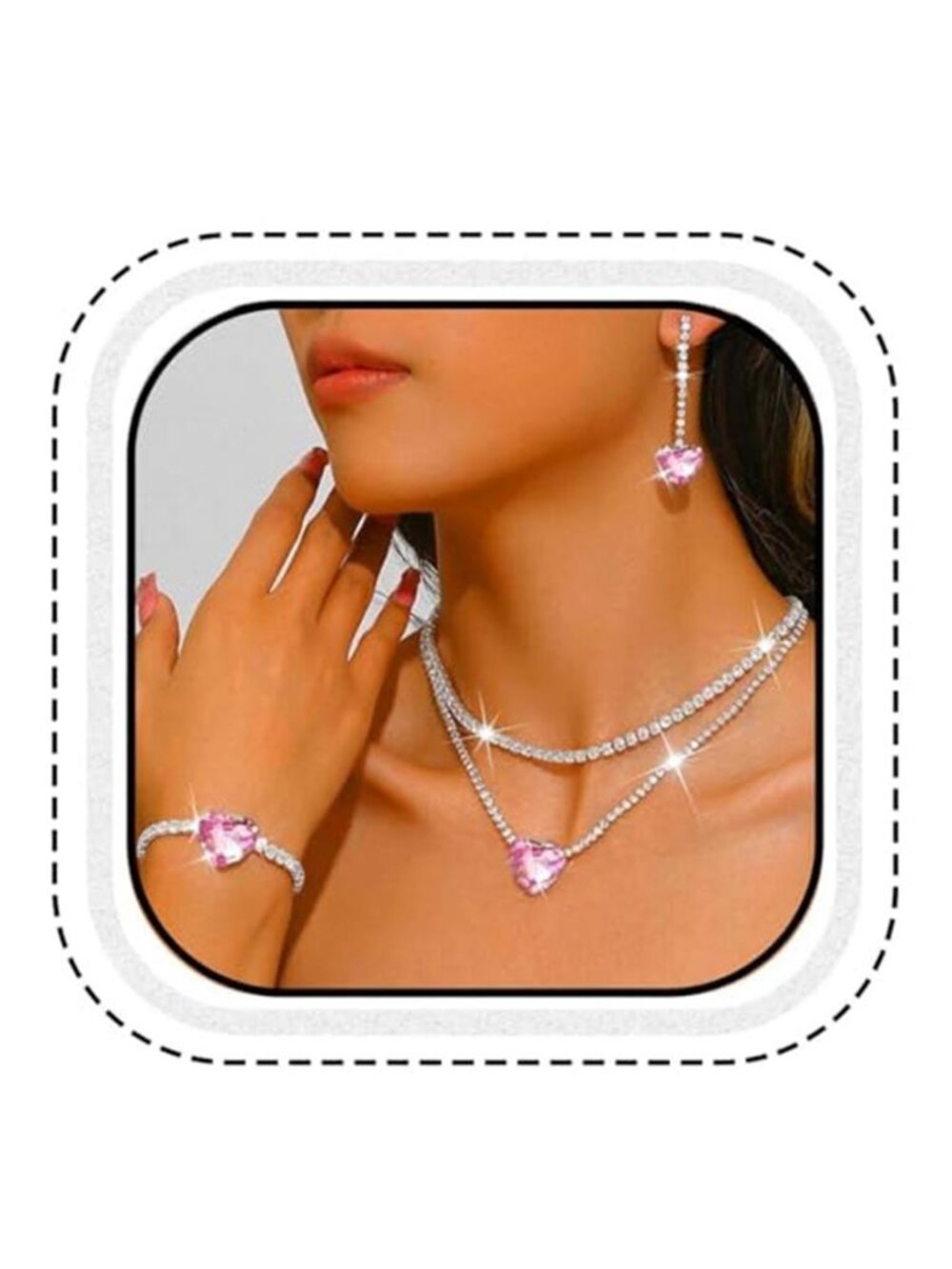 Silver Rhinestone Necklace Earrings Bracelet Sets Bridal Wedding Jewelry Set